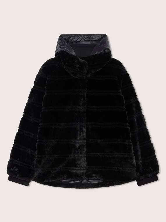 Faux fur jacket with front panel