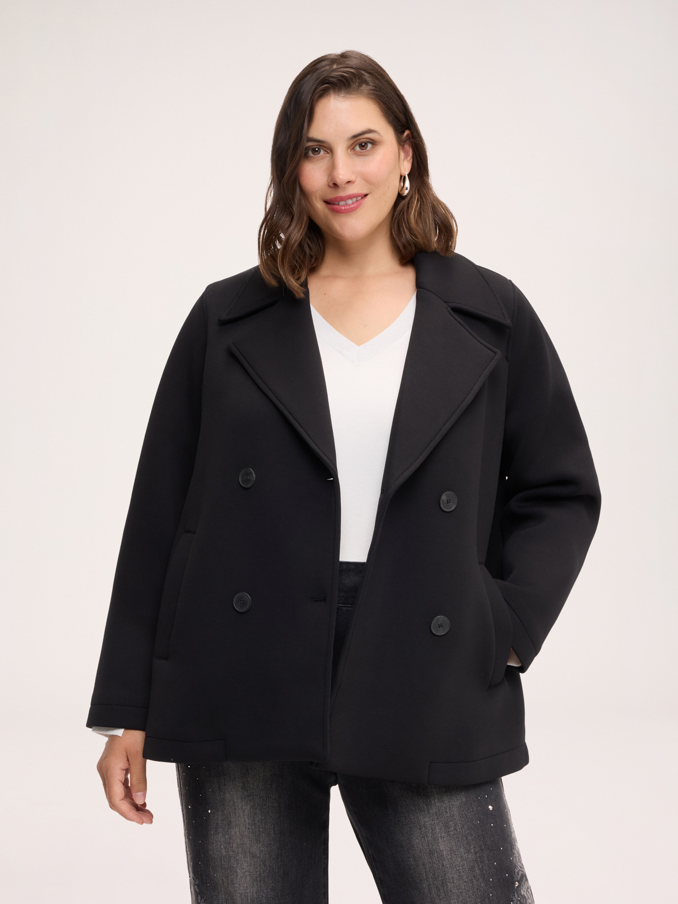 Veste crois&eacute;e avec plastron amovible image number 4