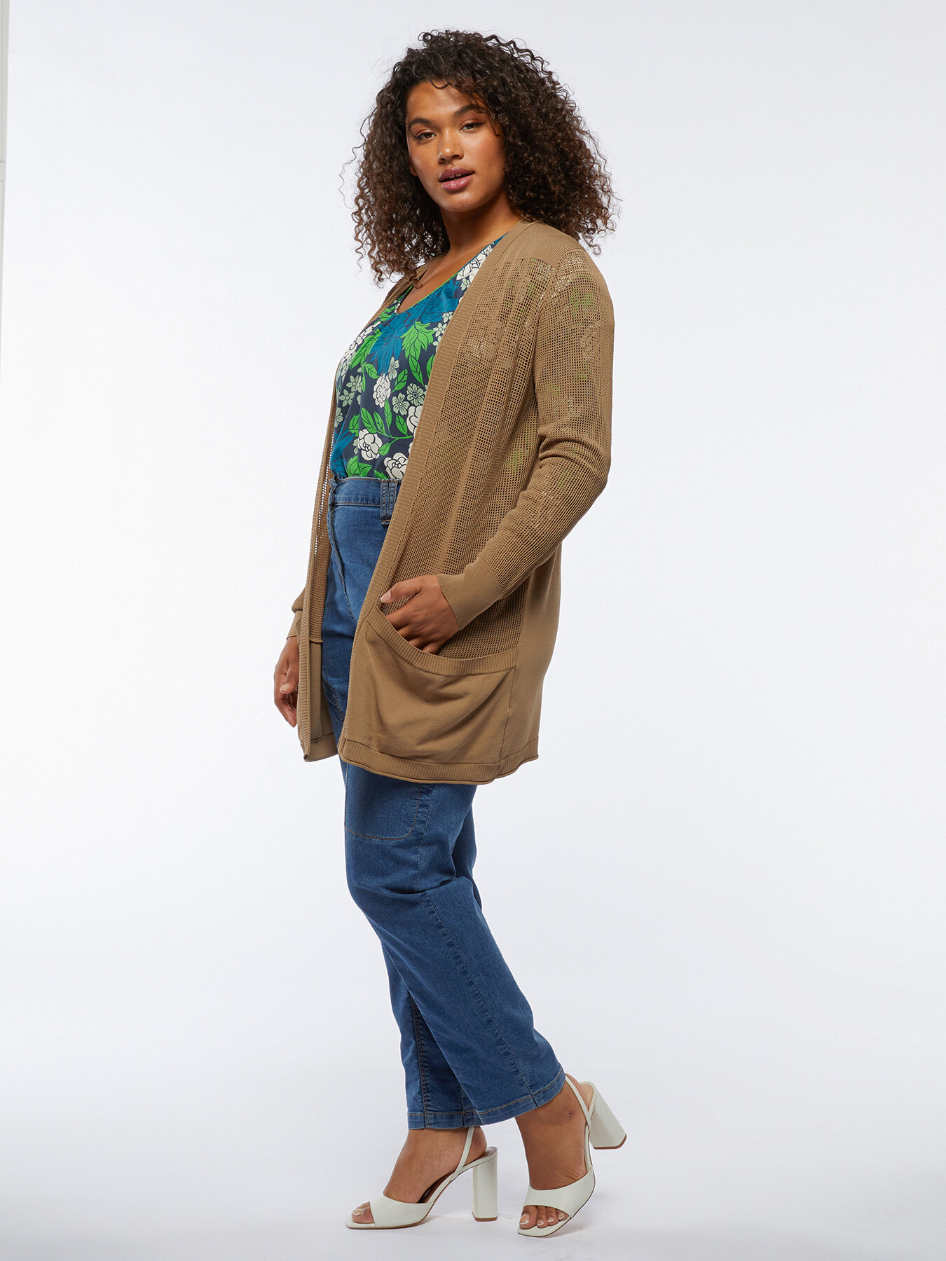 Cardigan con tasche e parti a rete image number 2