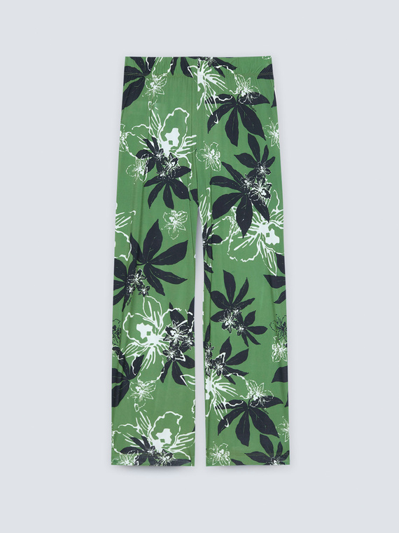Foliage print jersey trousers