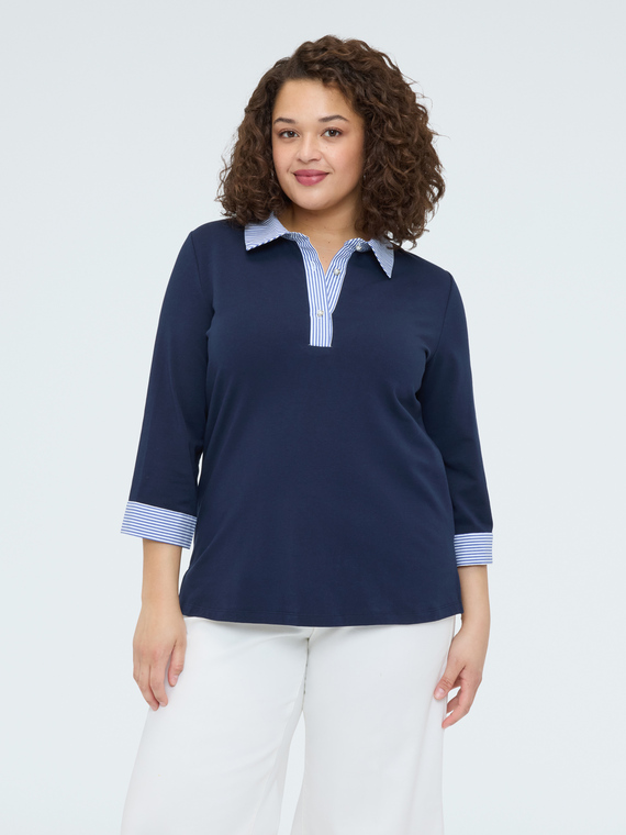 T-shirt bimaterica con collo polo