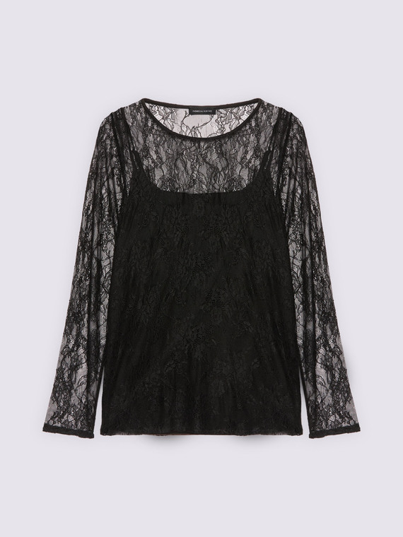 T-shirt in pizzo con maniche lunghe - vista alternativa | Fiorella Rubino