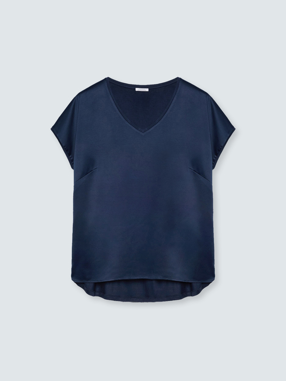 Zweistoffiges T-Shirt mit V-Ausschnitt