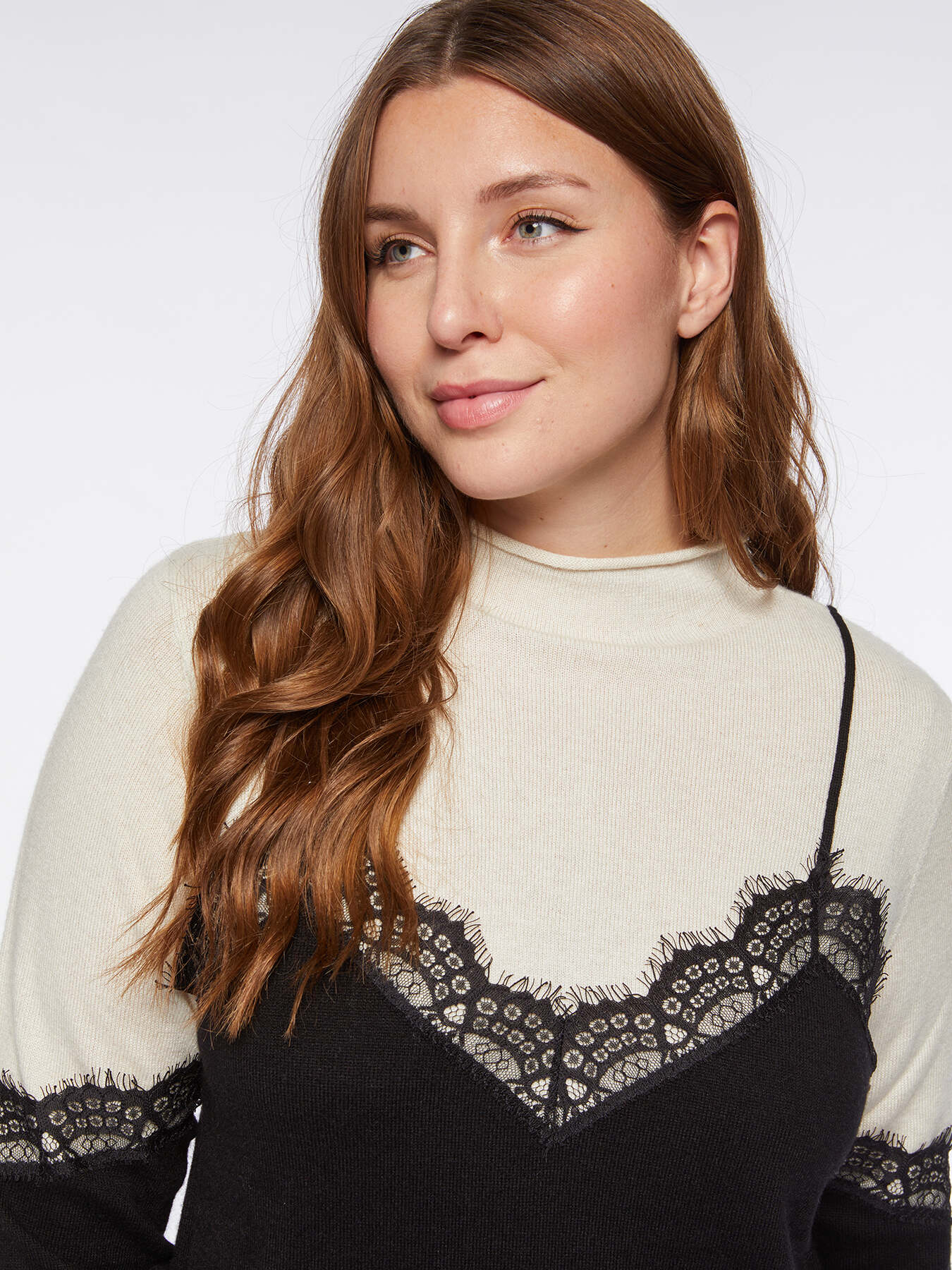 Sweater with overlay effect image number 2