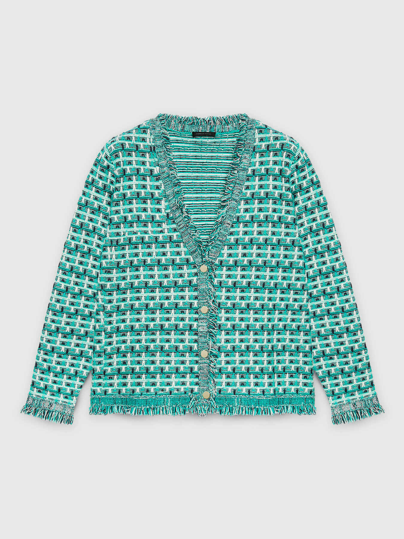 Cardigan aus verflochtenem Stoff und mit Fransen image number 5