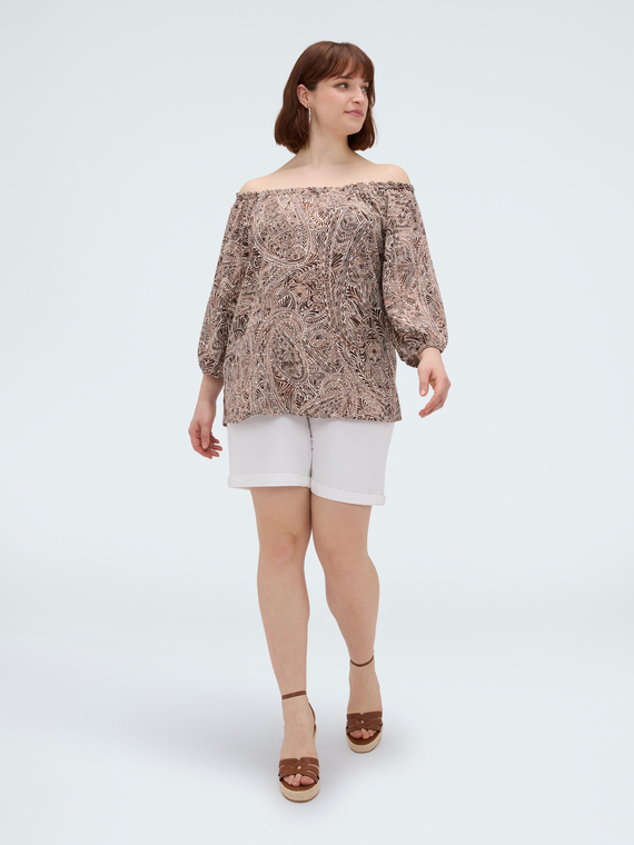 Off-Shoulder-Bluse mit Print