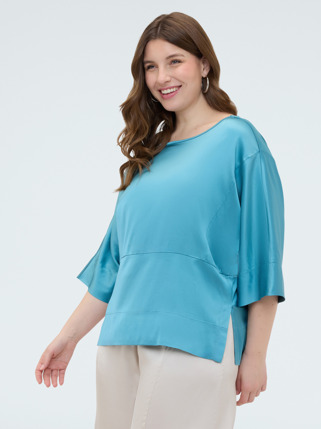 Satin blouse with boat neckline image number 2