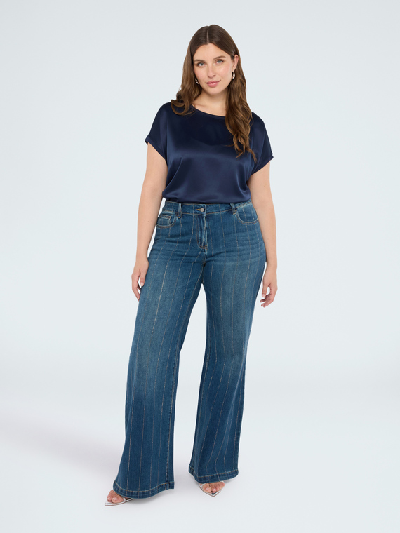 T-shirt bimaterica con scollo tondo