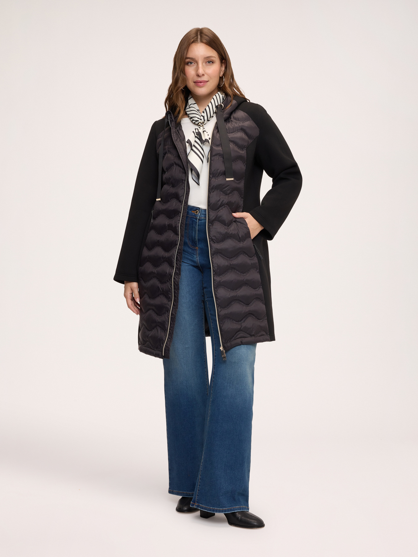Bi-material down jacket with hood image number 2