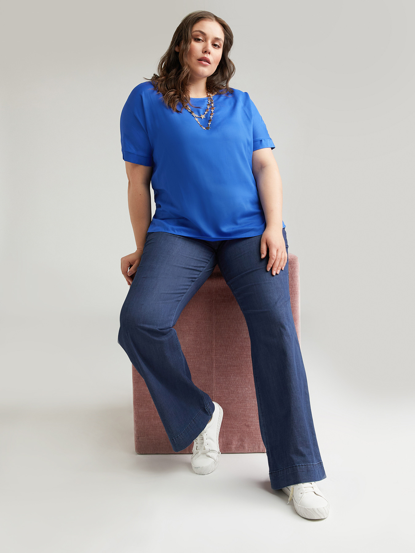 Jean flare push up Turchese image number 0