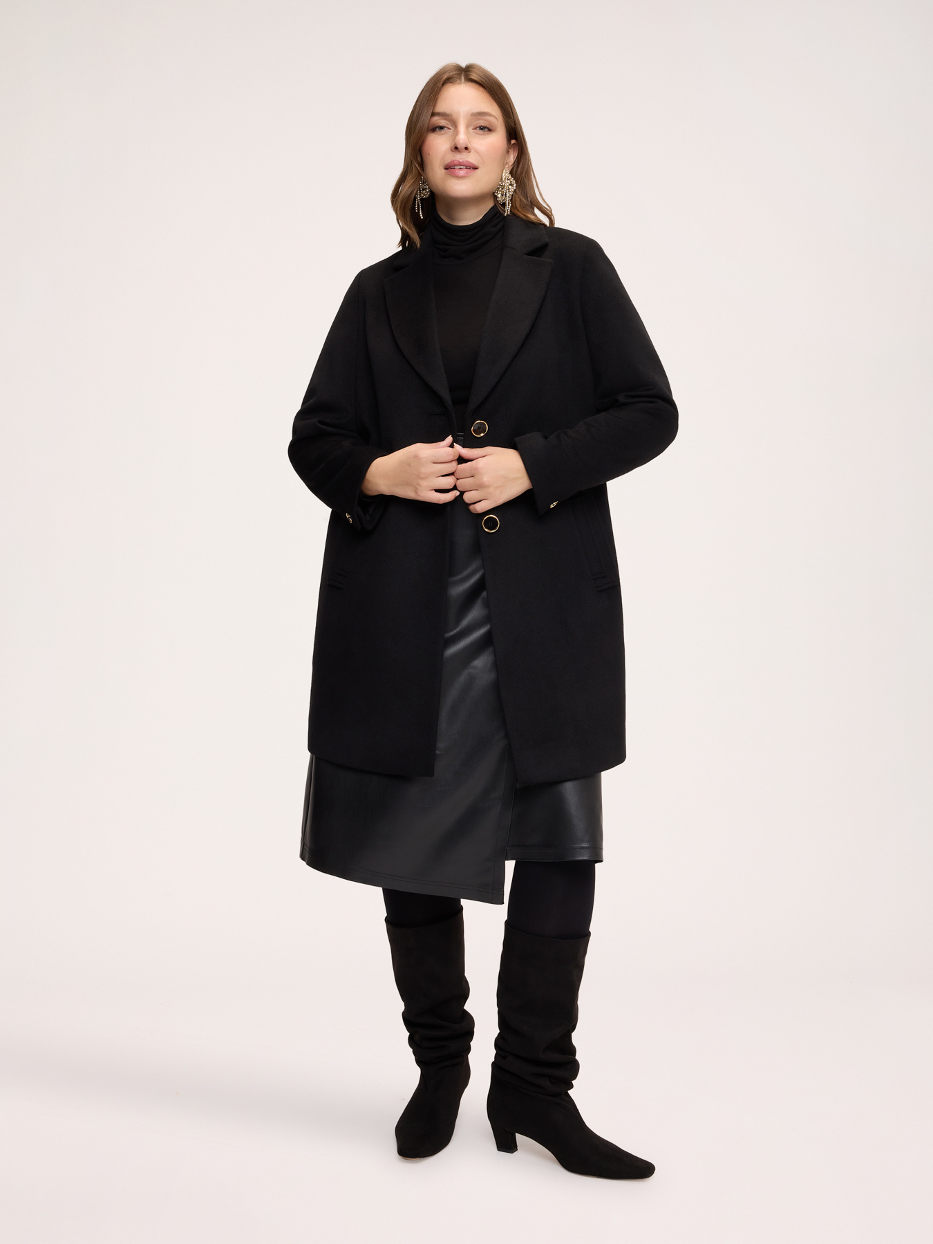 Manteau crois&eacute; en laine m&eacute;lang&eacute;e image number 2