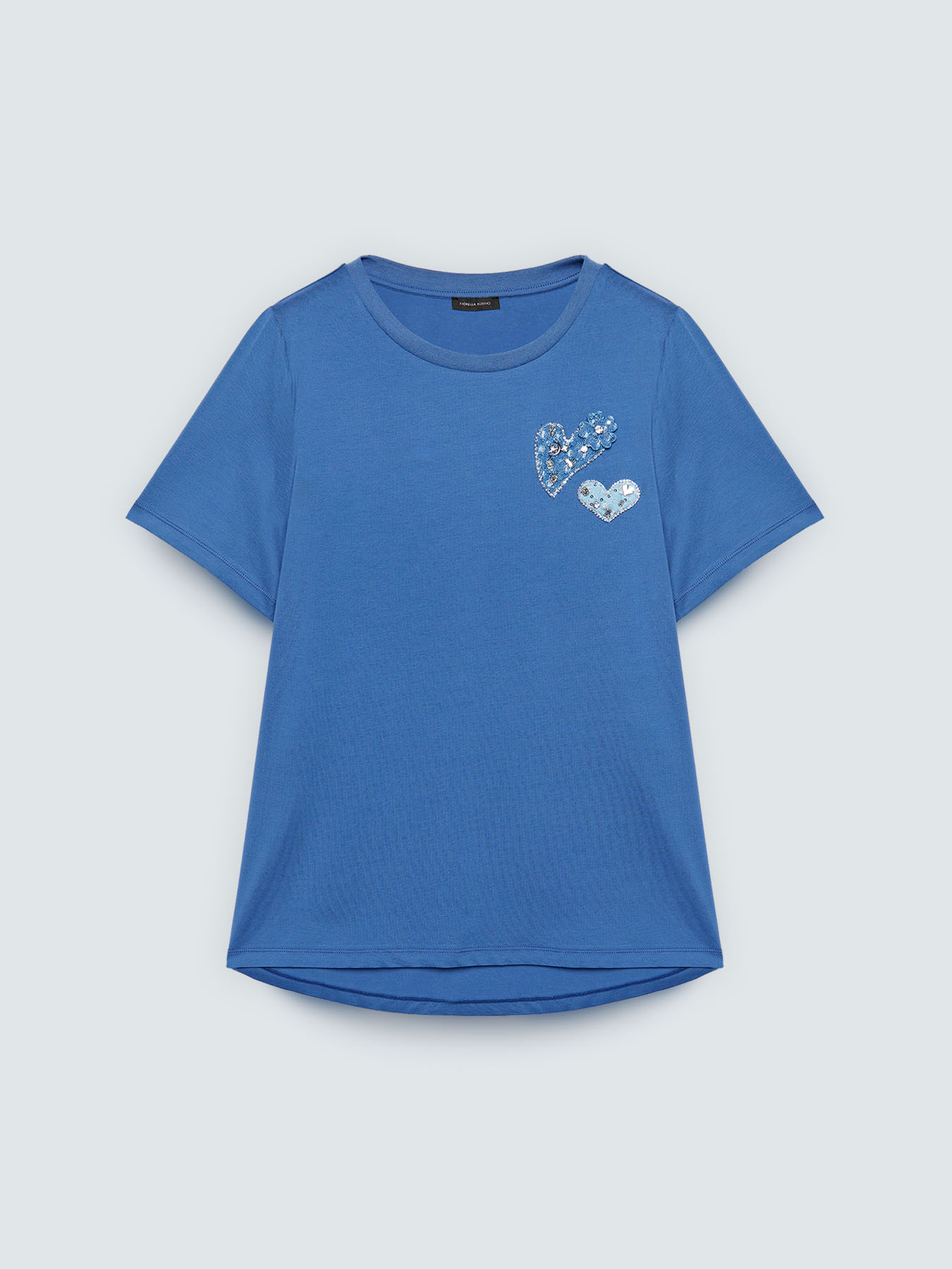 Cotton t-shirt with hearts and rhinestones image number 4