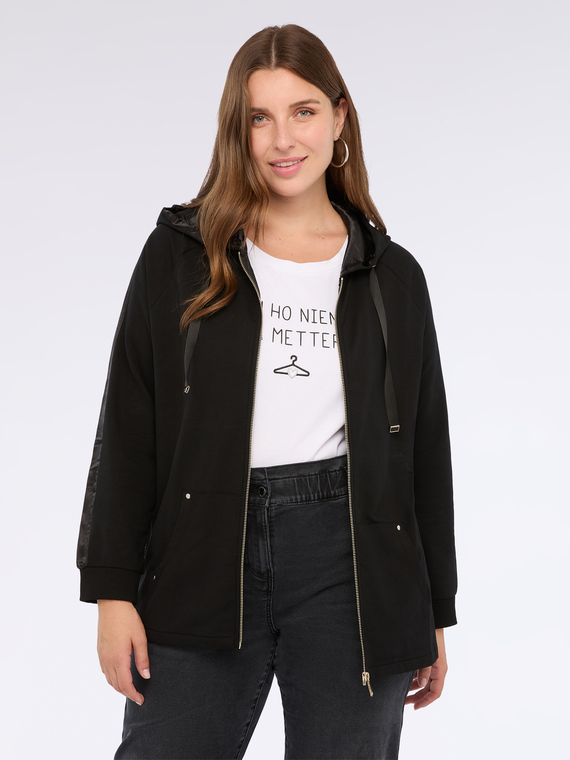 Fiorella Rubino - Felpa aperta con cappuccio e zip Donna, Nero Taglia: XS (44-46 IT)