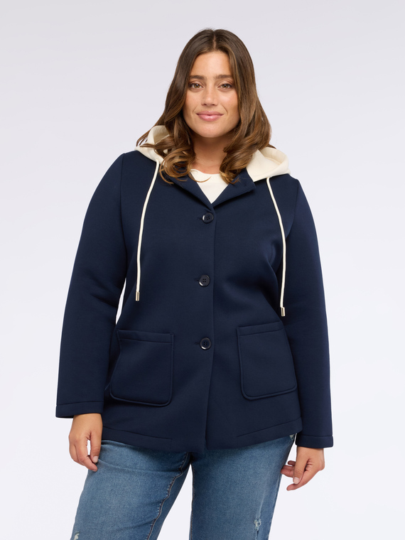 Fiorella Rubino - Giacca in scuba con cappuccio Donna, Blu Taglia: 37 (46 IT)