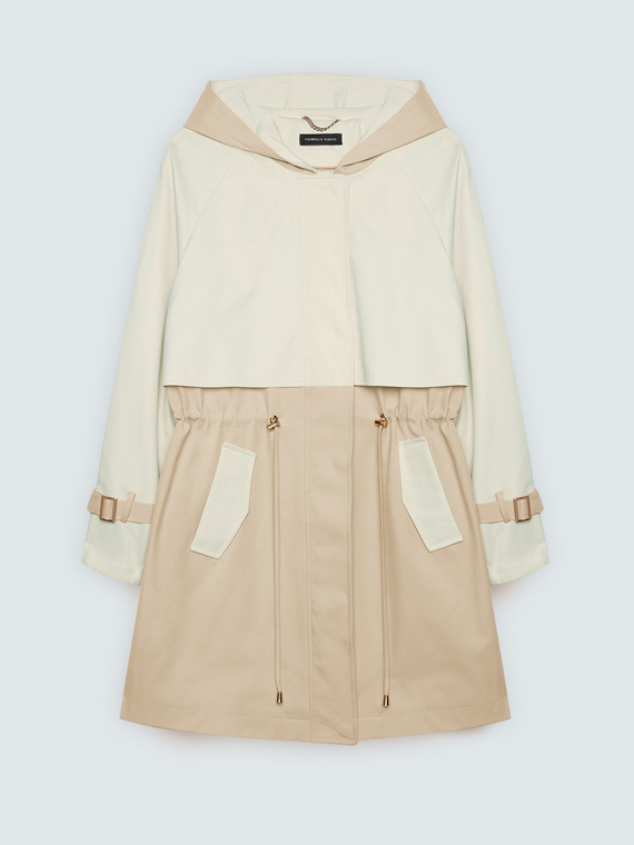 Two-tone hooded trench coat