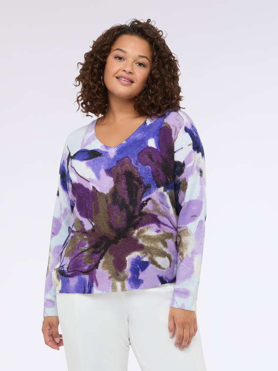 Pull &agrave; col en V avec imprim&eacute; floral all-over
