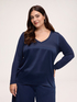 Two-material V-neck T-shirt with long sleeves image number 0