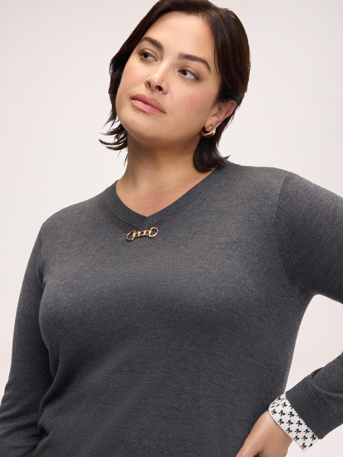 Viscose sweater with integrated printed scarf image number 4