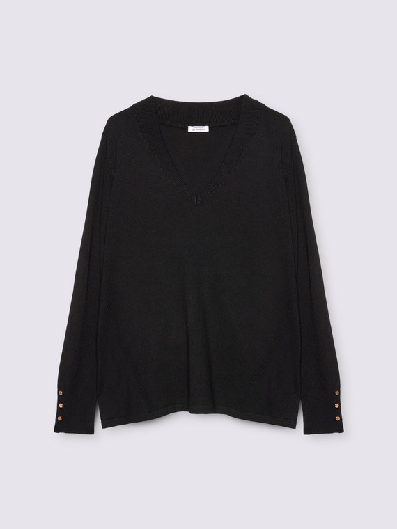 V-neck sweater with buttons on the cuffs
