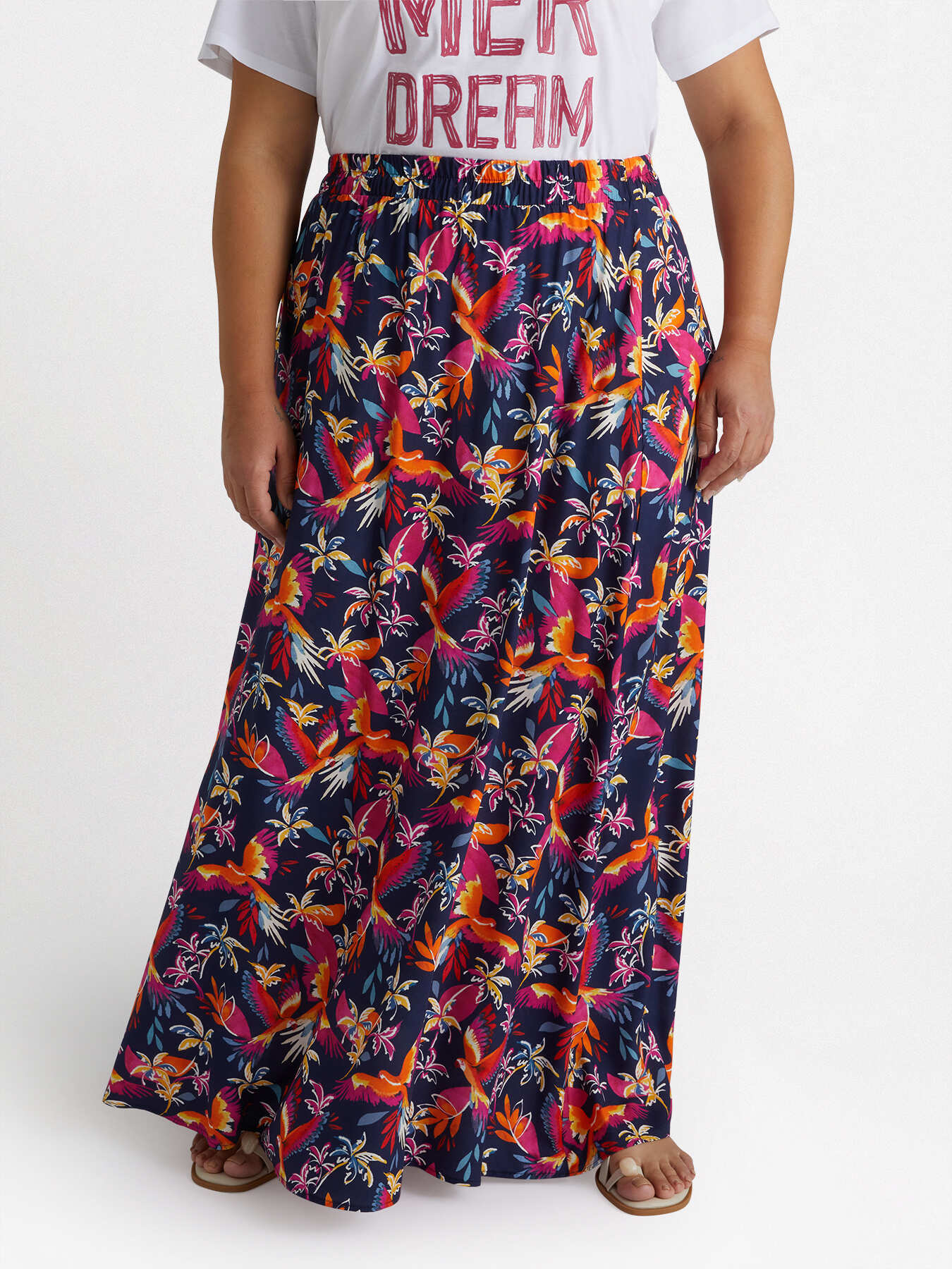 Parrot and Palm print long skirt image number 0