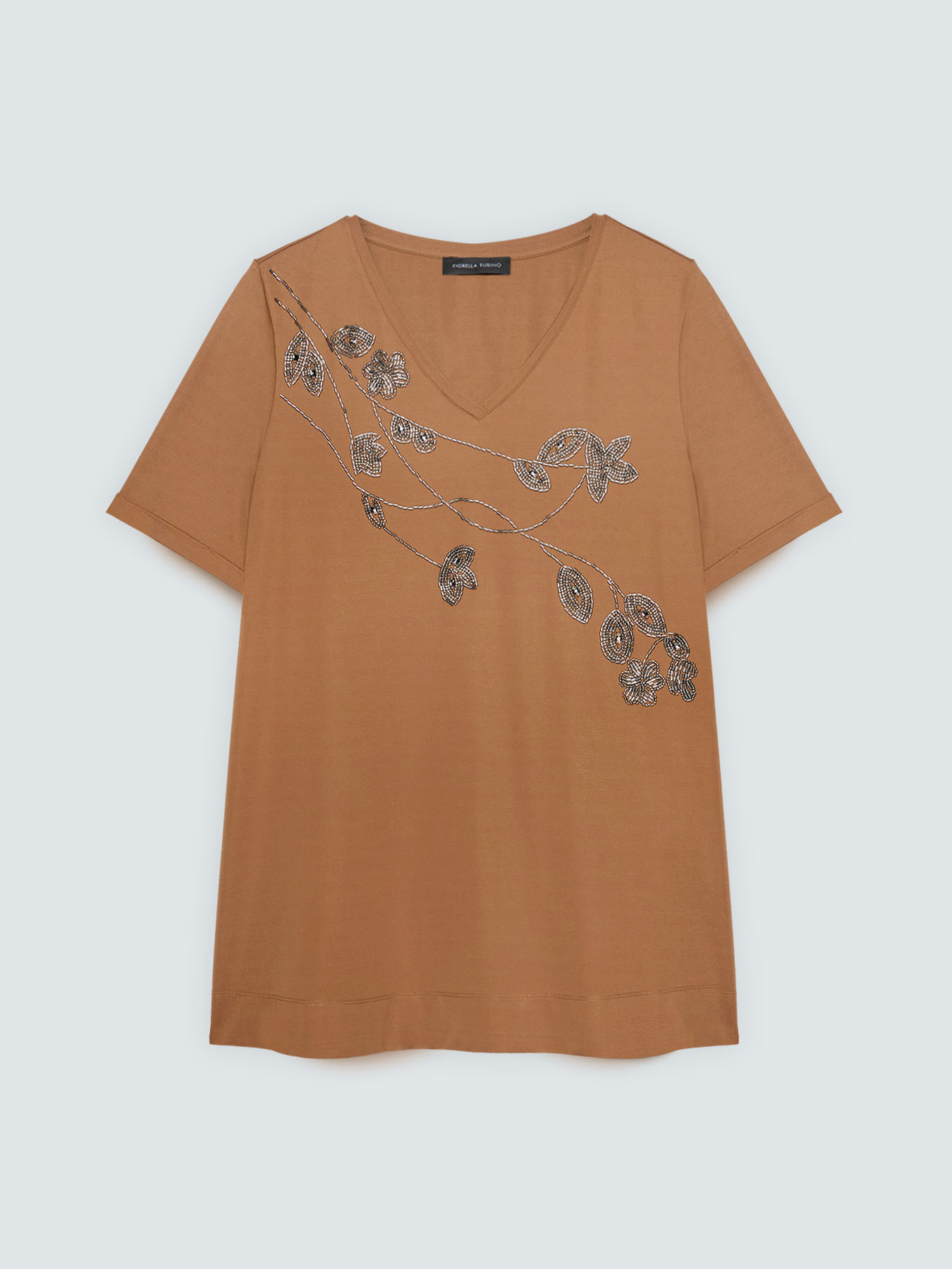 Cotton t-shirt with floral embroidery image number 1