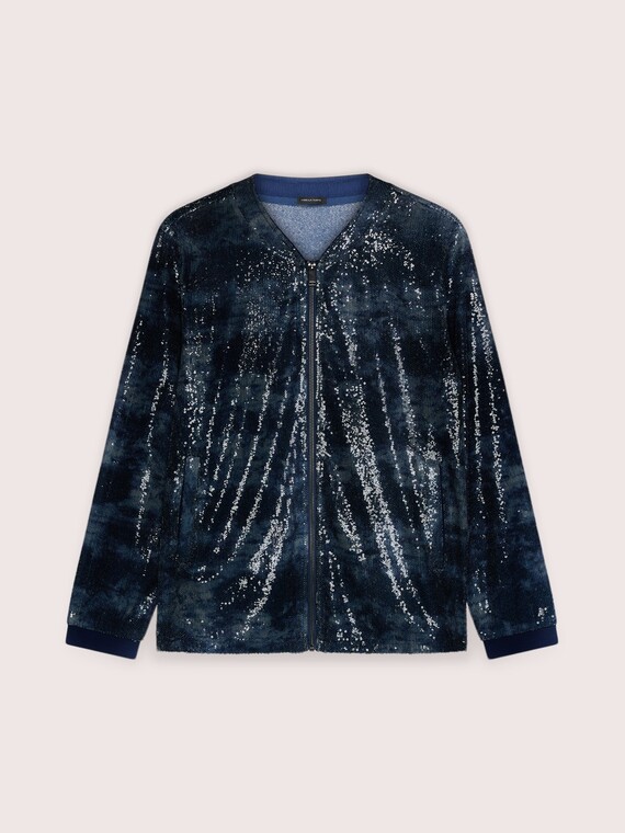 Offener Pullover aus T&uuml;ll mit Pailletten