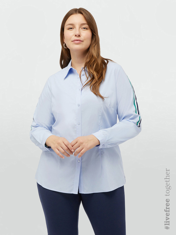 Fiorella Rubino - Camicia in TENCEL™ con nastro a righe Donna, Azzurro Taglia: 41 (50 IT)