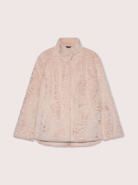 High-neck faux fur jacket