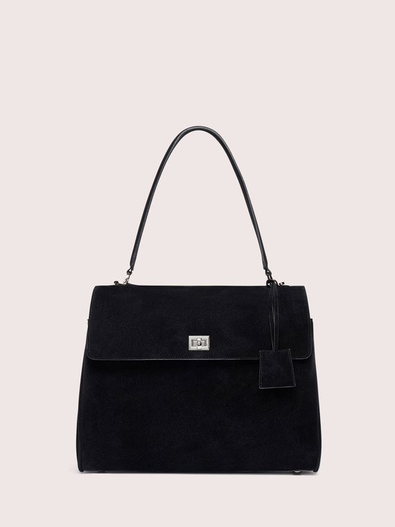 Handtasche mit Vortasche und starrem Griff