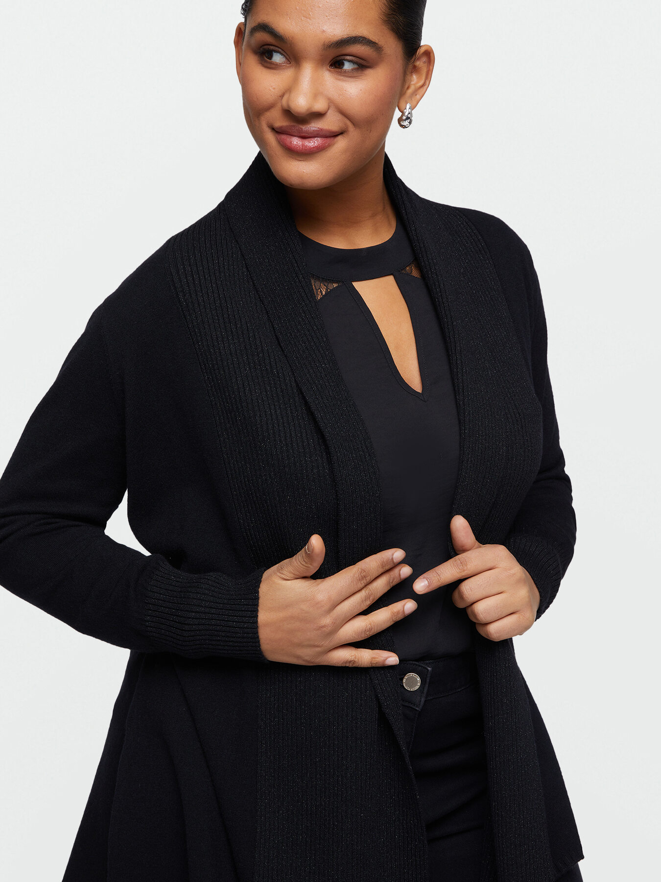 Long cardigan with ribbed edges image number 2