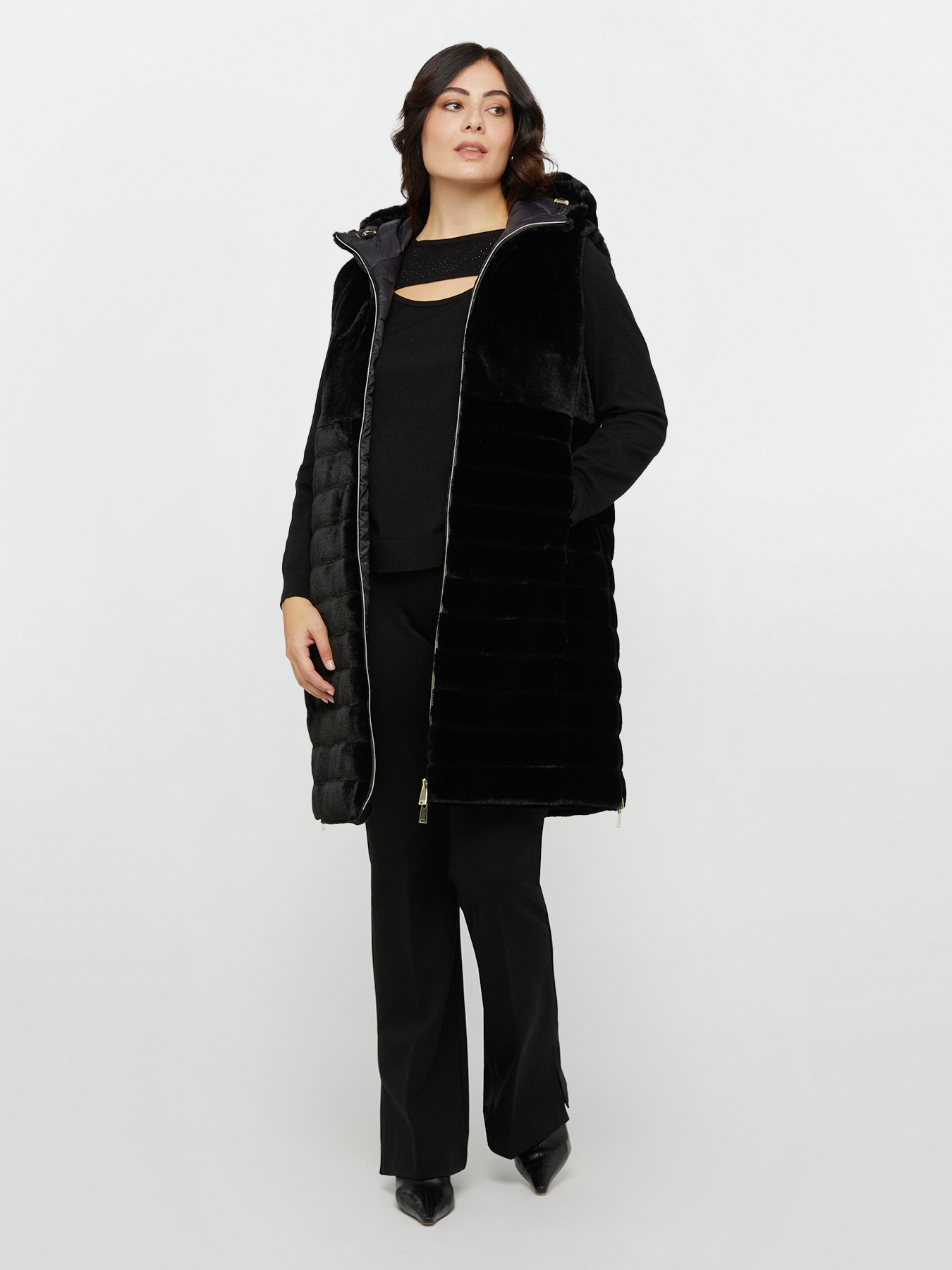 Long waistcoat with zipper and hood image number 2