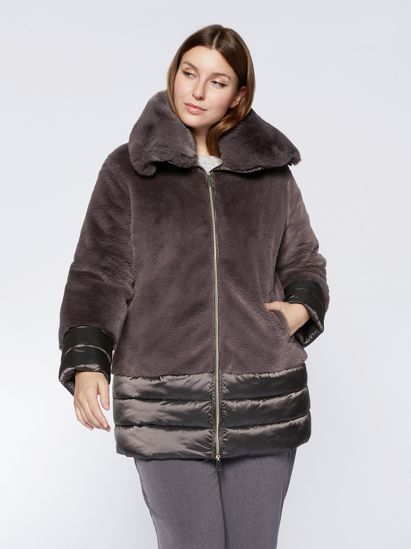 Piumino con parti effetto teddy image number 0