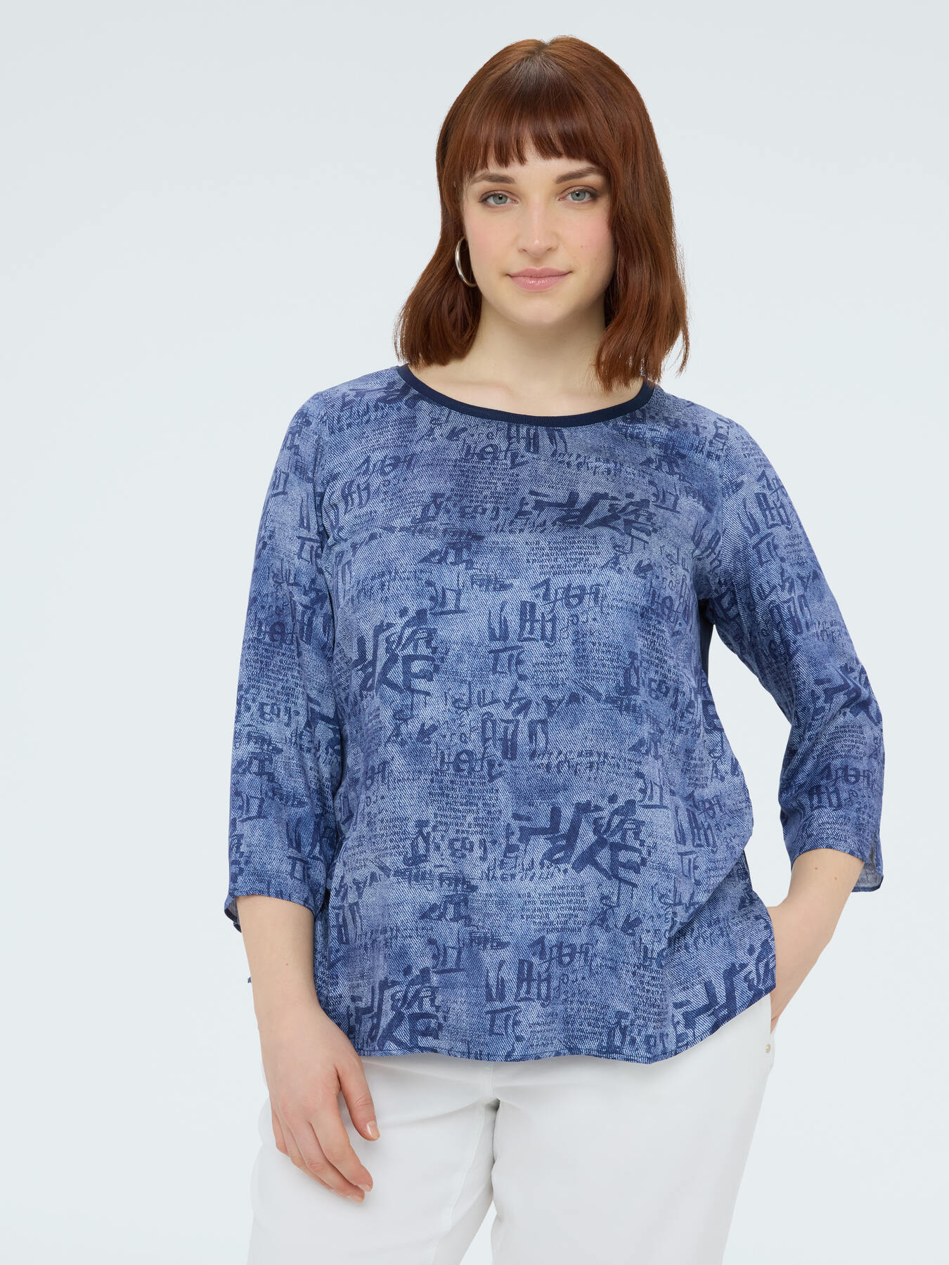 Blusa bimaterico&igrave;a con stampa lerrering image number 0