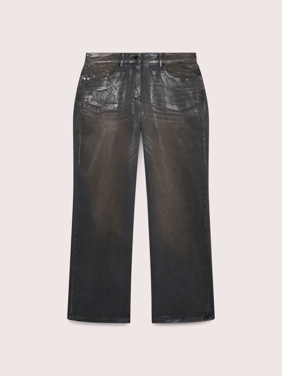 Straight leg jeans with laminated effect