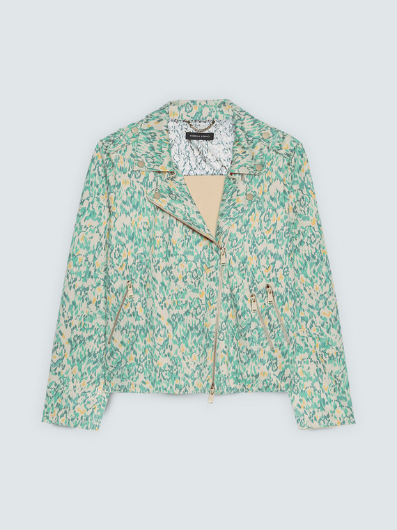 Veste biker en tissu soft touch imprim&eacute;