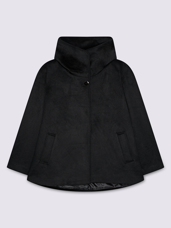 Manteau court en laine m&eacute;lang&eacute;e avec col montant