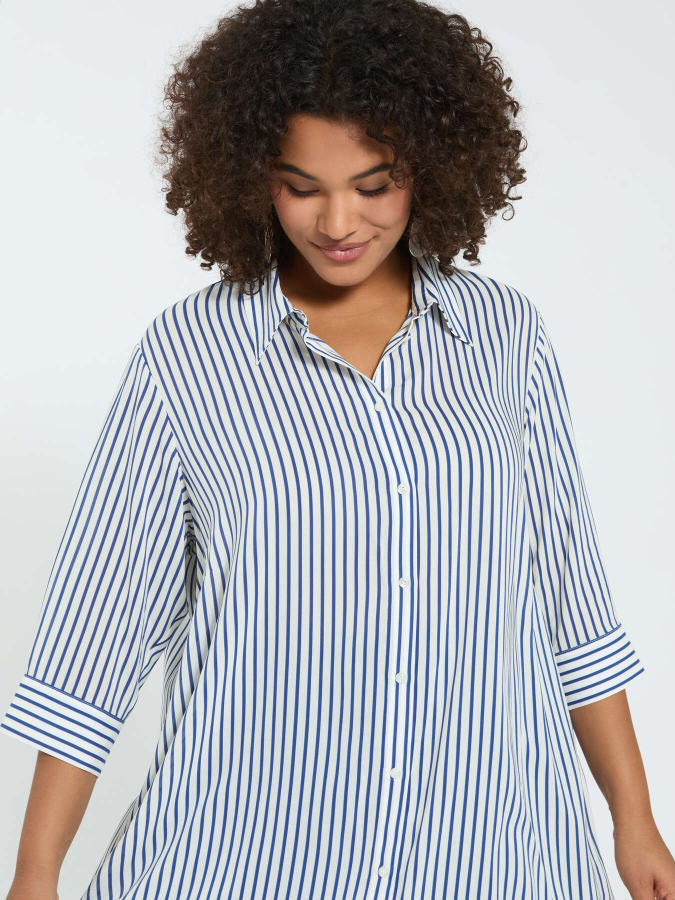 Striped shirt in viscose muslin image number 2
