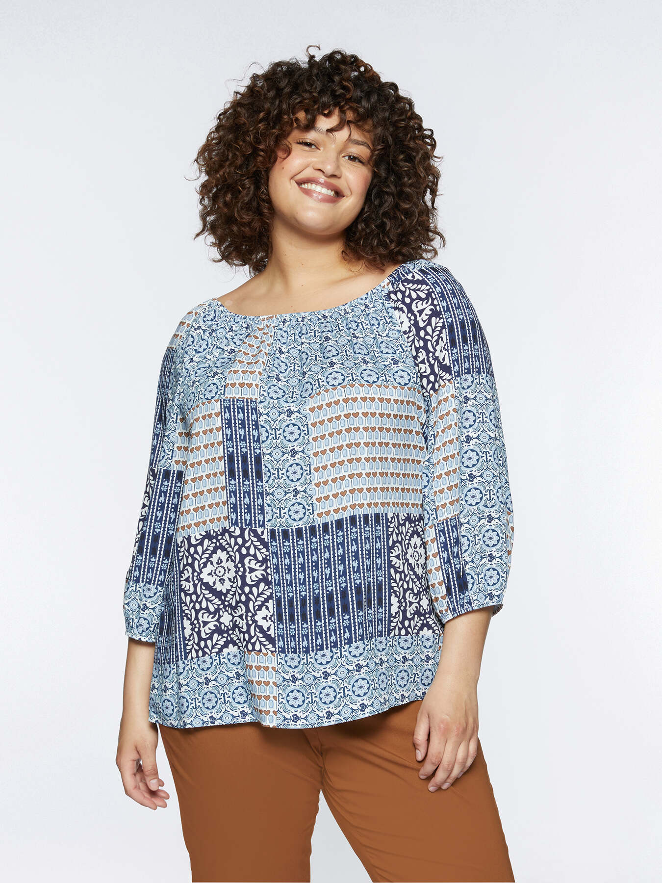 Blouse &eacute;paules nues &agrave; imprim&eacute; ethnique image number 0