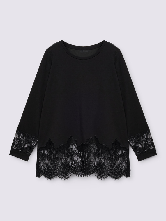 Sweatshirt mit Spitzeneins&auml;tzen