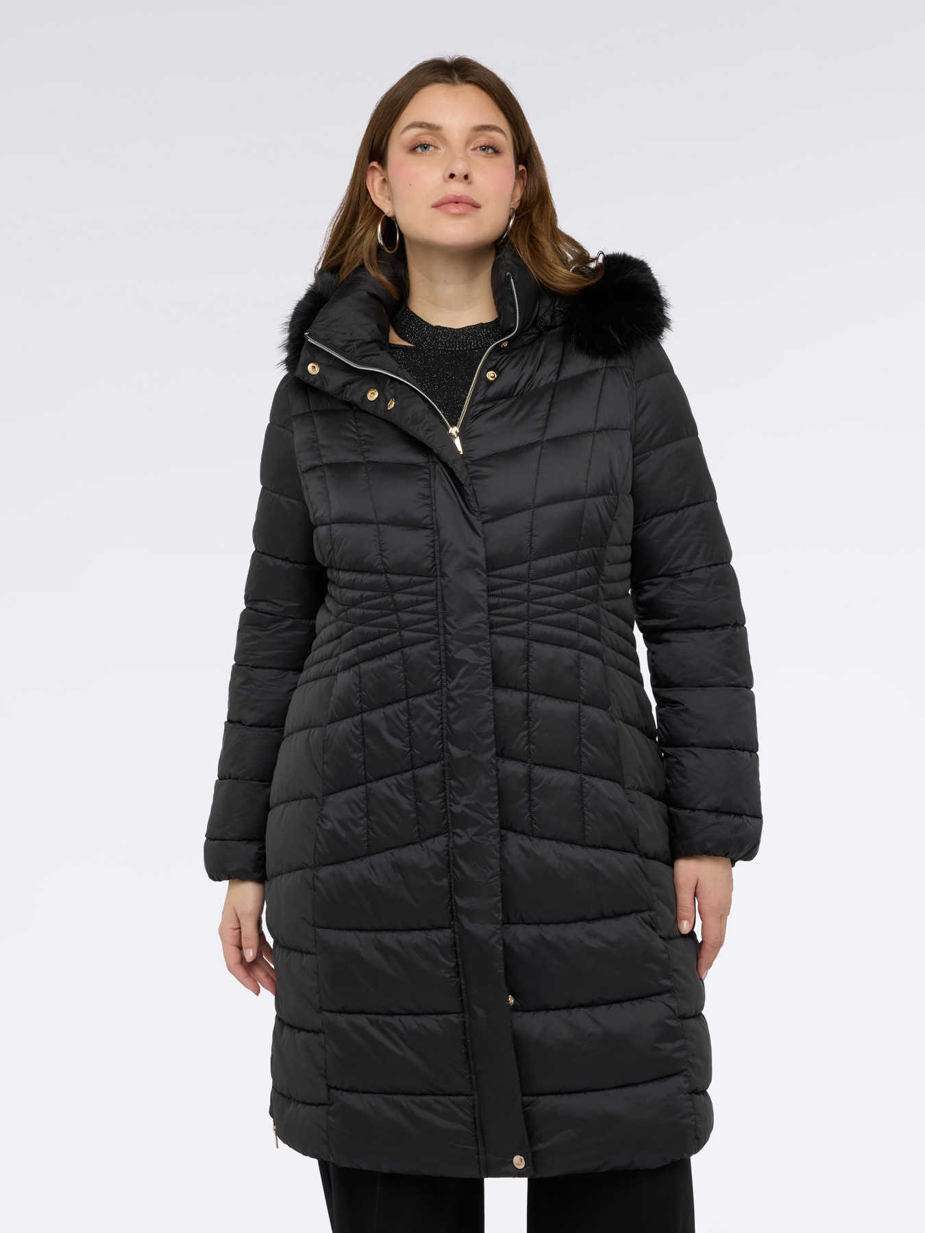 Long bi-material down jacket image number 2
