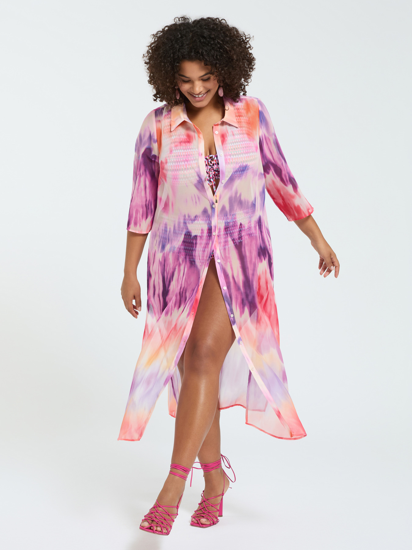 Tie-dye georgette shirtdress image number 3