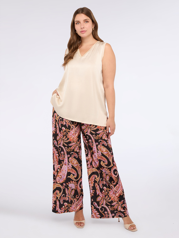 Satin top with V-neck