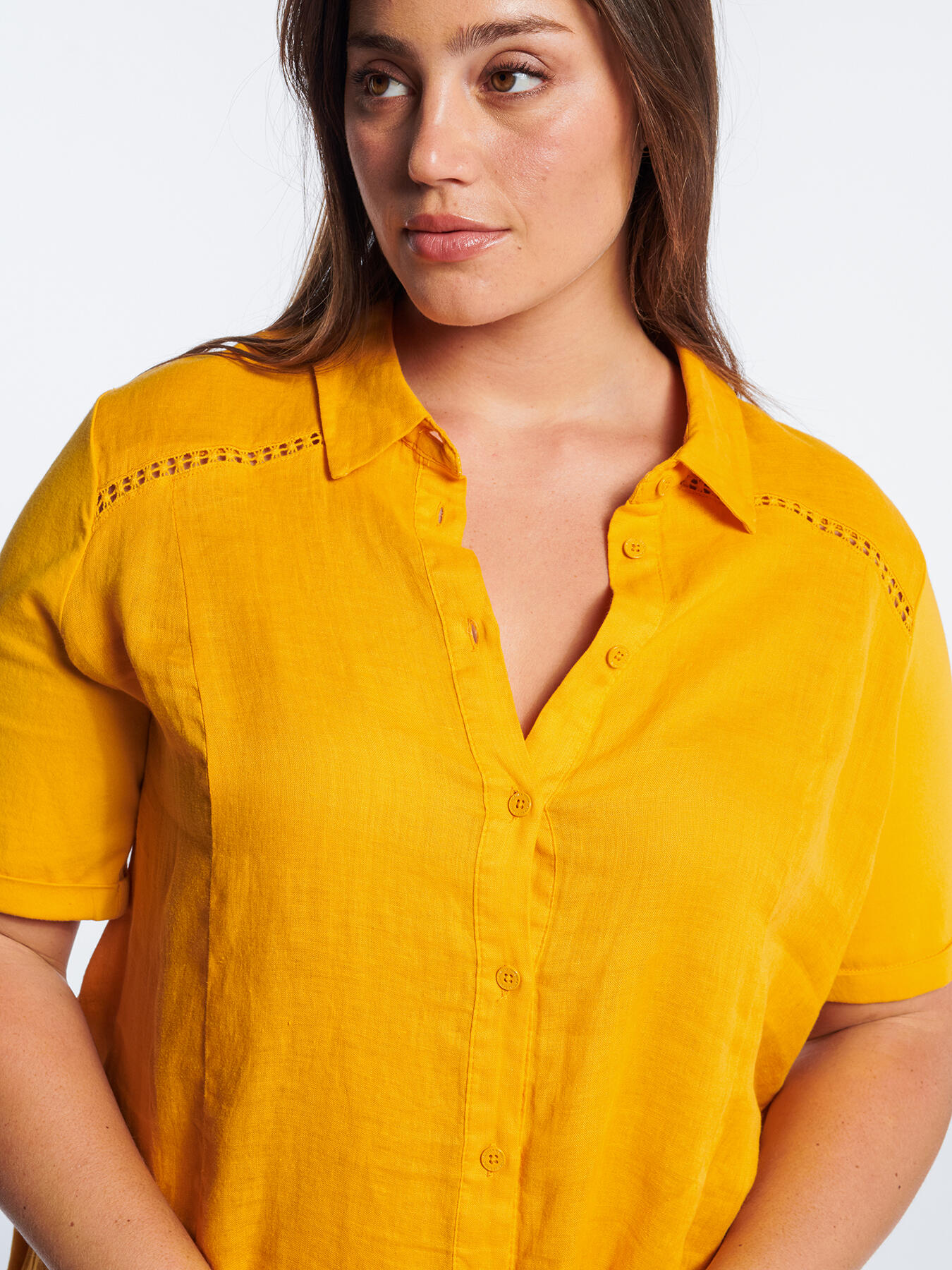 Camicia lunga in lino e jersey image number 3