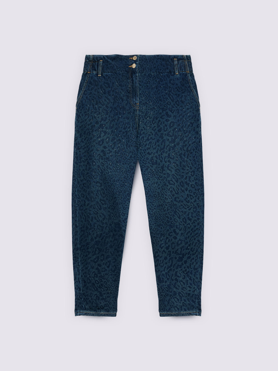 Balloon-Jeans mit Animalprint und Glitzereffekten