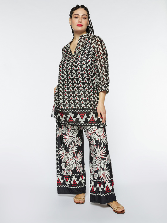 Beach cover-up shirt with an ethnic print