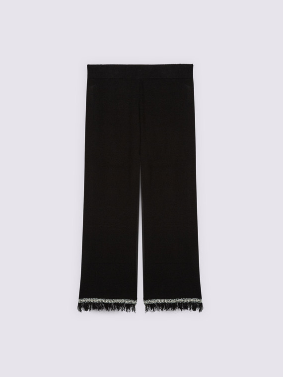 Flare knit pants with fringe