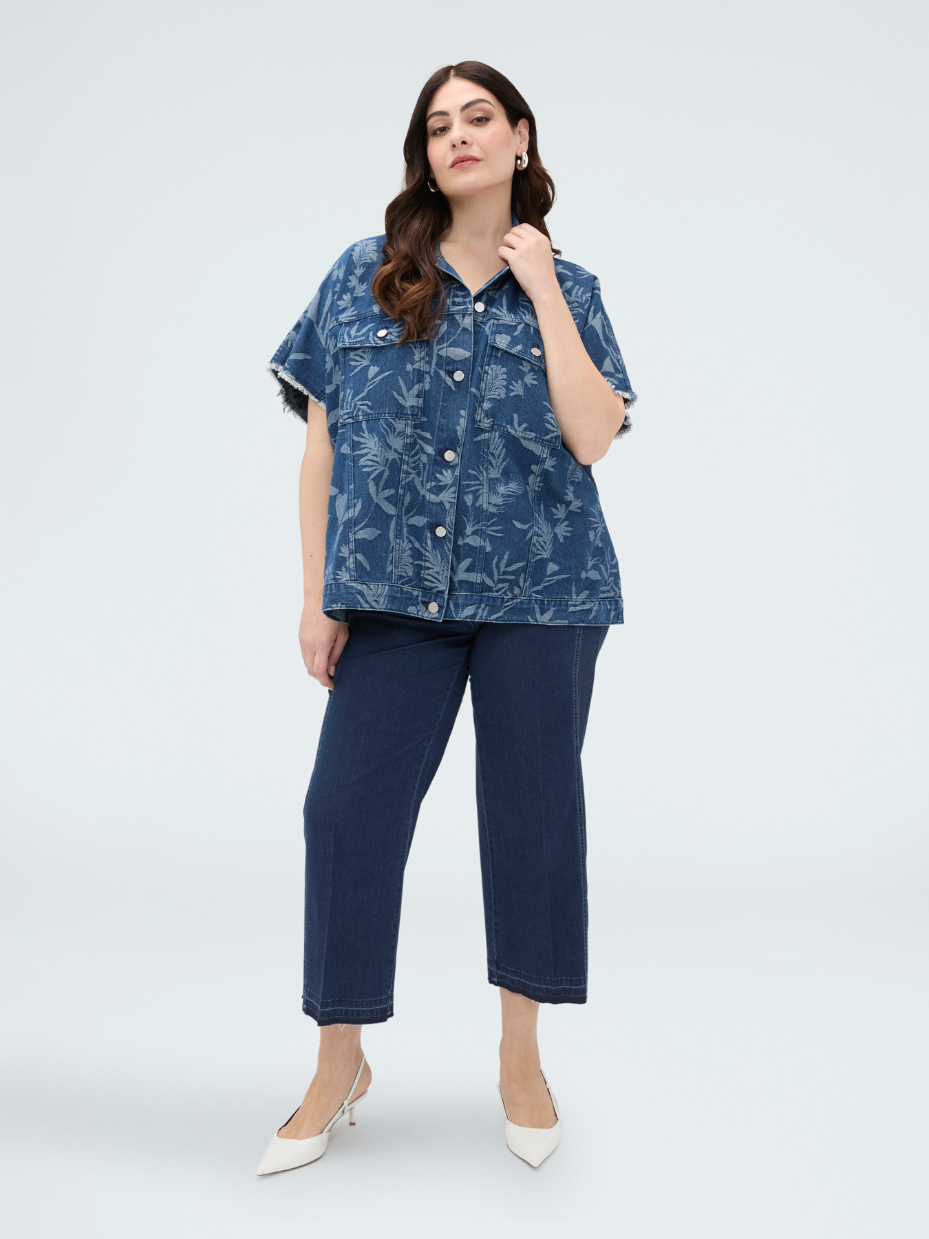 Camisa de denim con motivo jacquard foliage image number 0