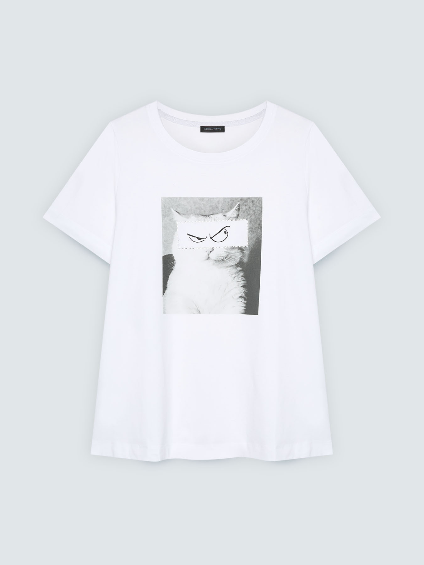 T-shirt in cotone con stampa gatto image number 1