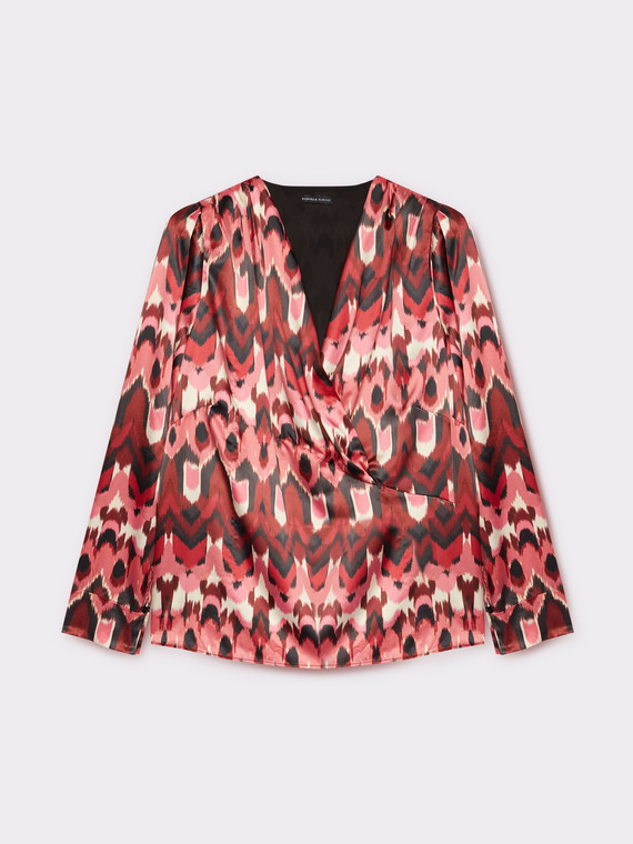 Printed blouse with front crossover