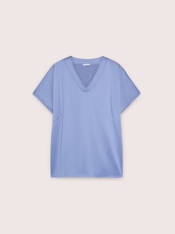 Bi-material T-shirt in viscose satin